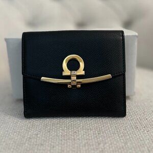 Ferragamo Black Leather Compact Wallet